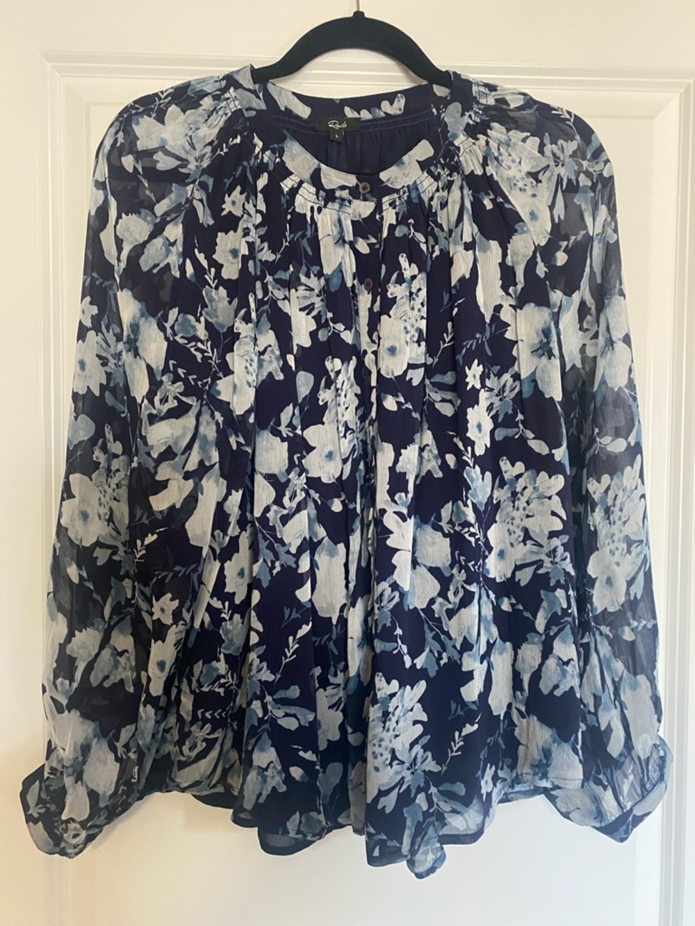 Women’s Floral Navy Blue Button-Front Blouse
